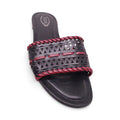 TOD'S BLACK AND RED LEATHER LASER CUT SLIDES - SIZE 38.5