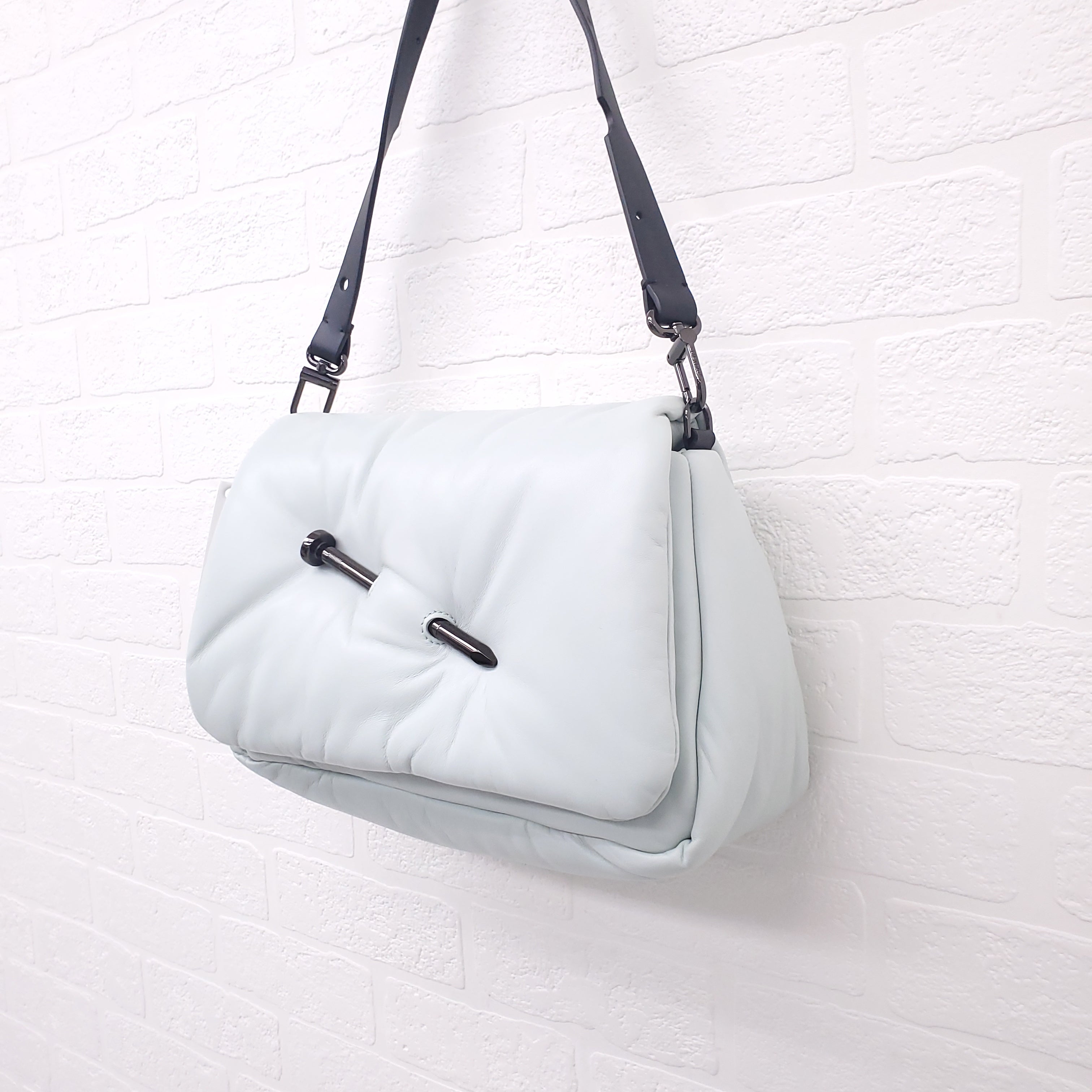 OFF-WHITE GREY LEATHER 'NAILED SLOUCHY 30 CLUTCH' SHOULDER BAG