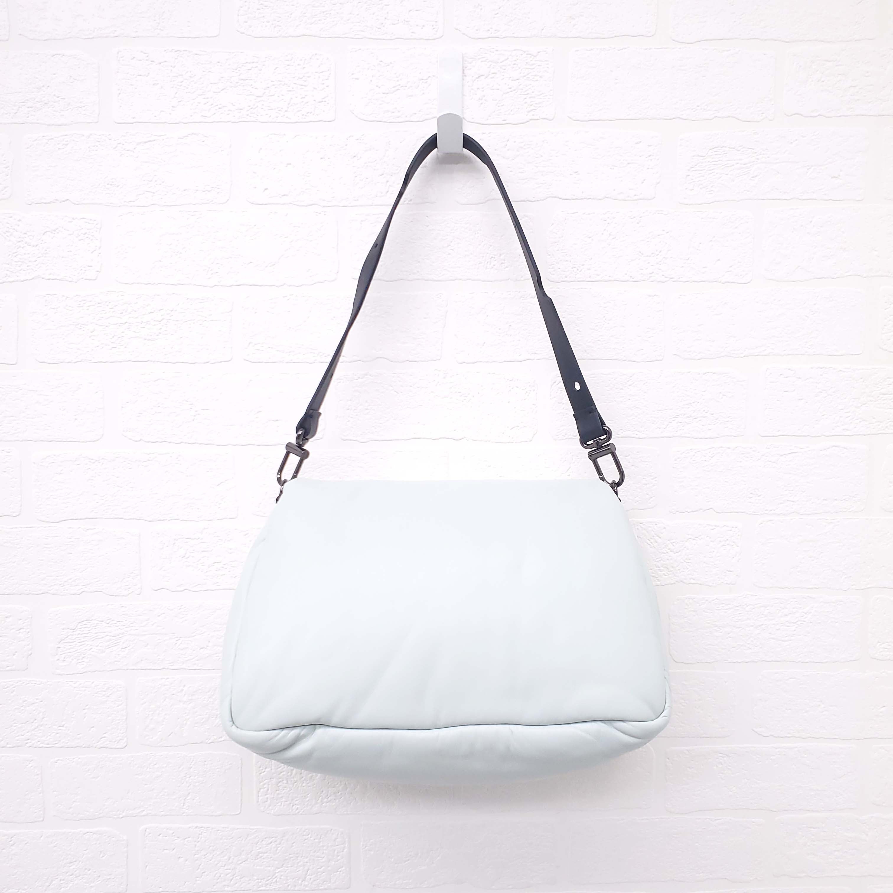 OFF-WHITE GREY LEATHER 'NAILED SLOUCHY 30 CLUTCH' SHOULDER BAG