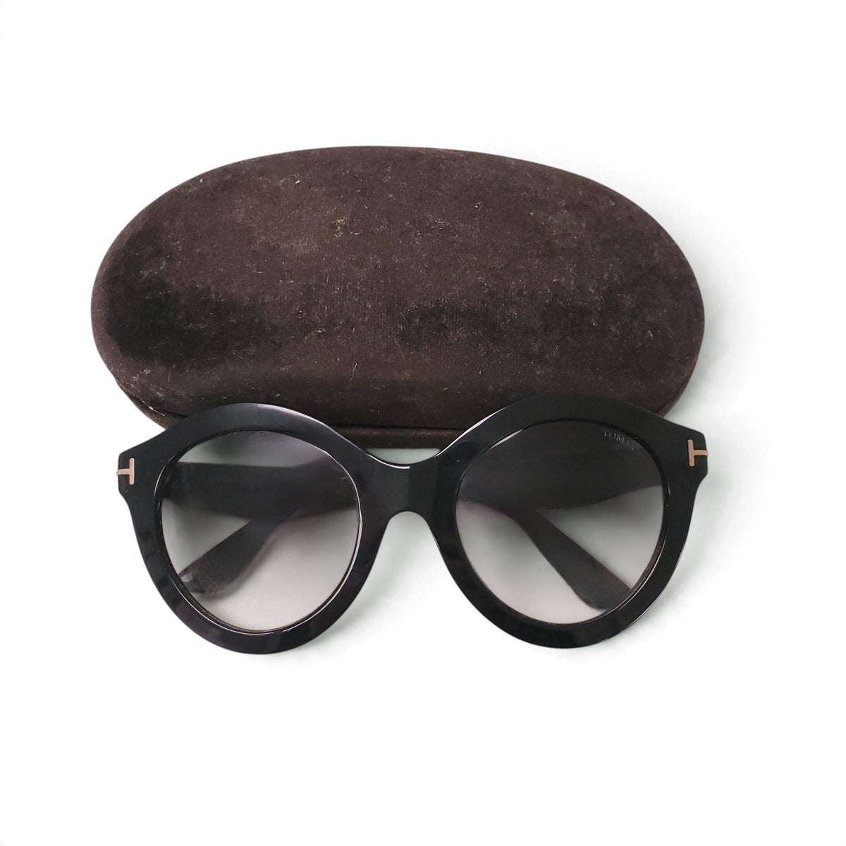 TOM FORD BLACK ROUND SUNGLASSES