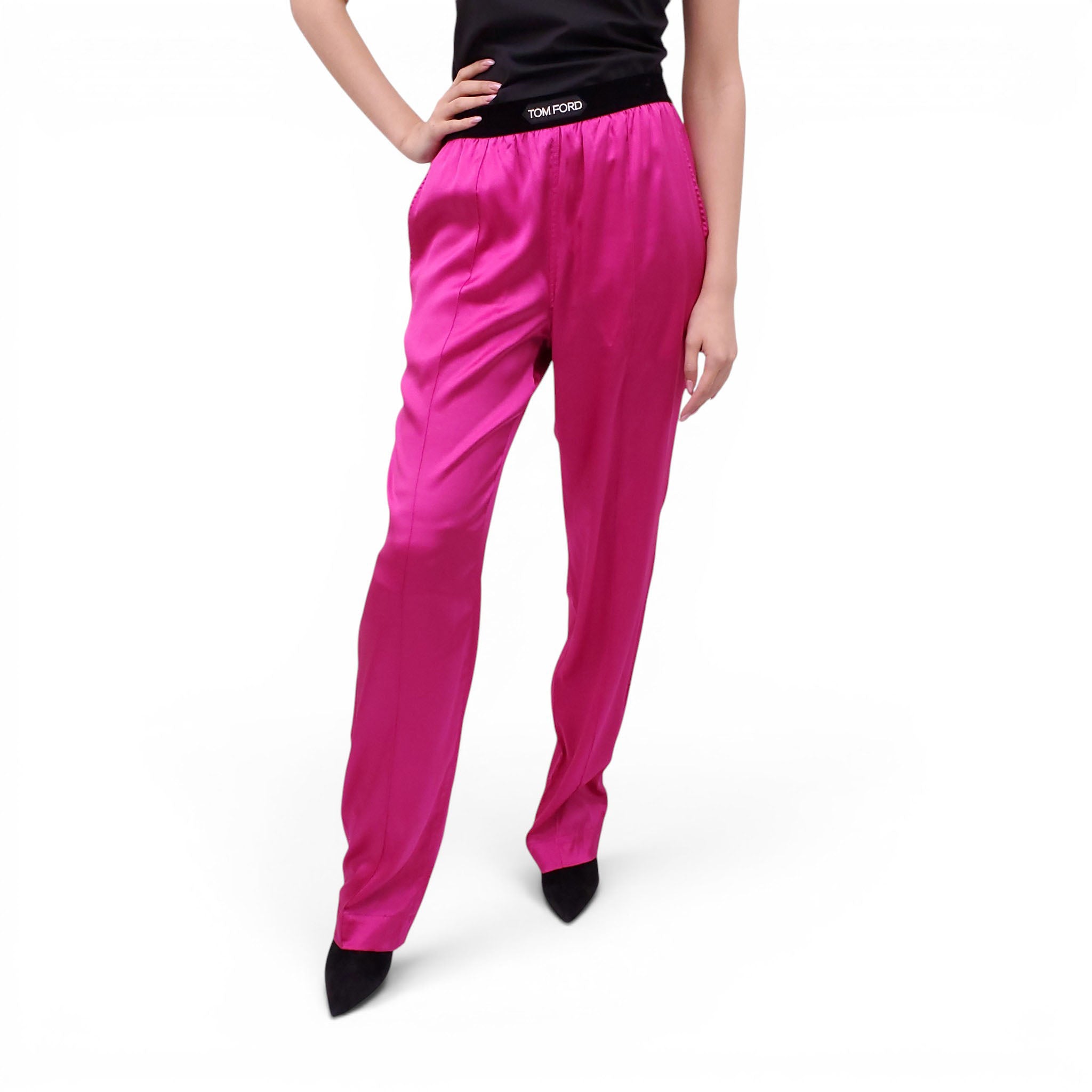TOM FORD HOT PINK SILK LOGO PANTS - SIZE M