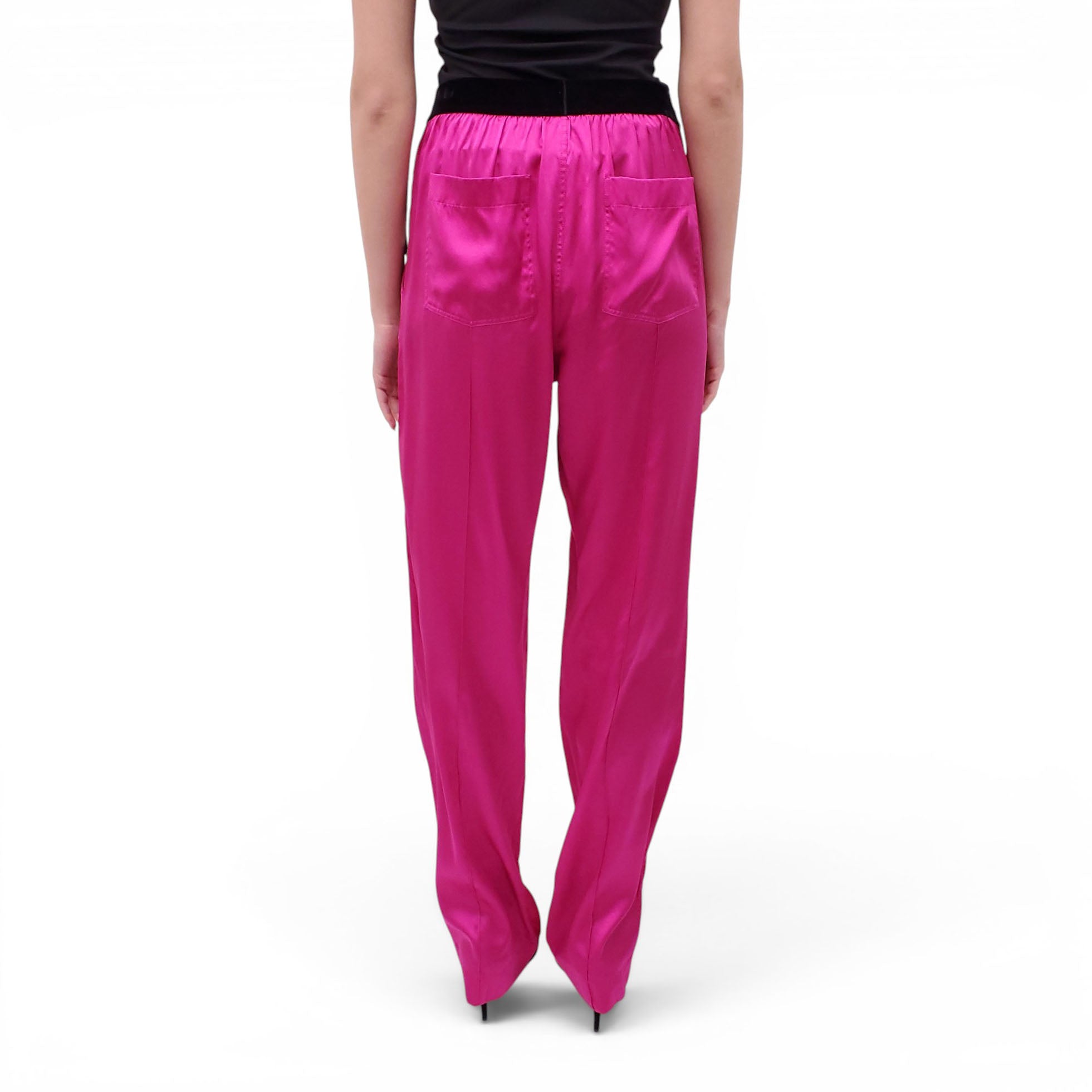 TOM FORD HOT PINK SILK LOGO PANTS - SIZE M