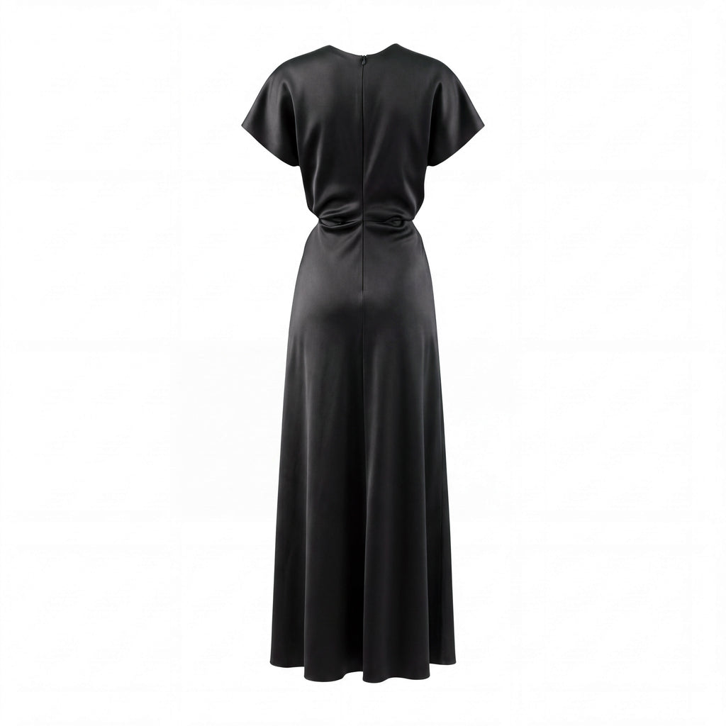 TOTÊME BLACK DRAPED WAISTED BLACK DRESS - SIZE 32 (US 0)