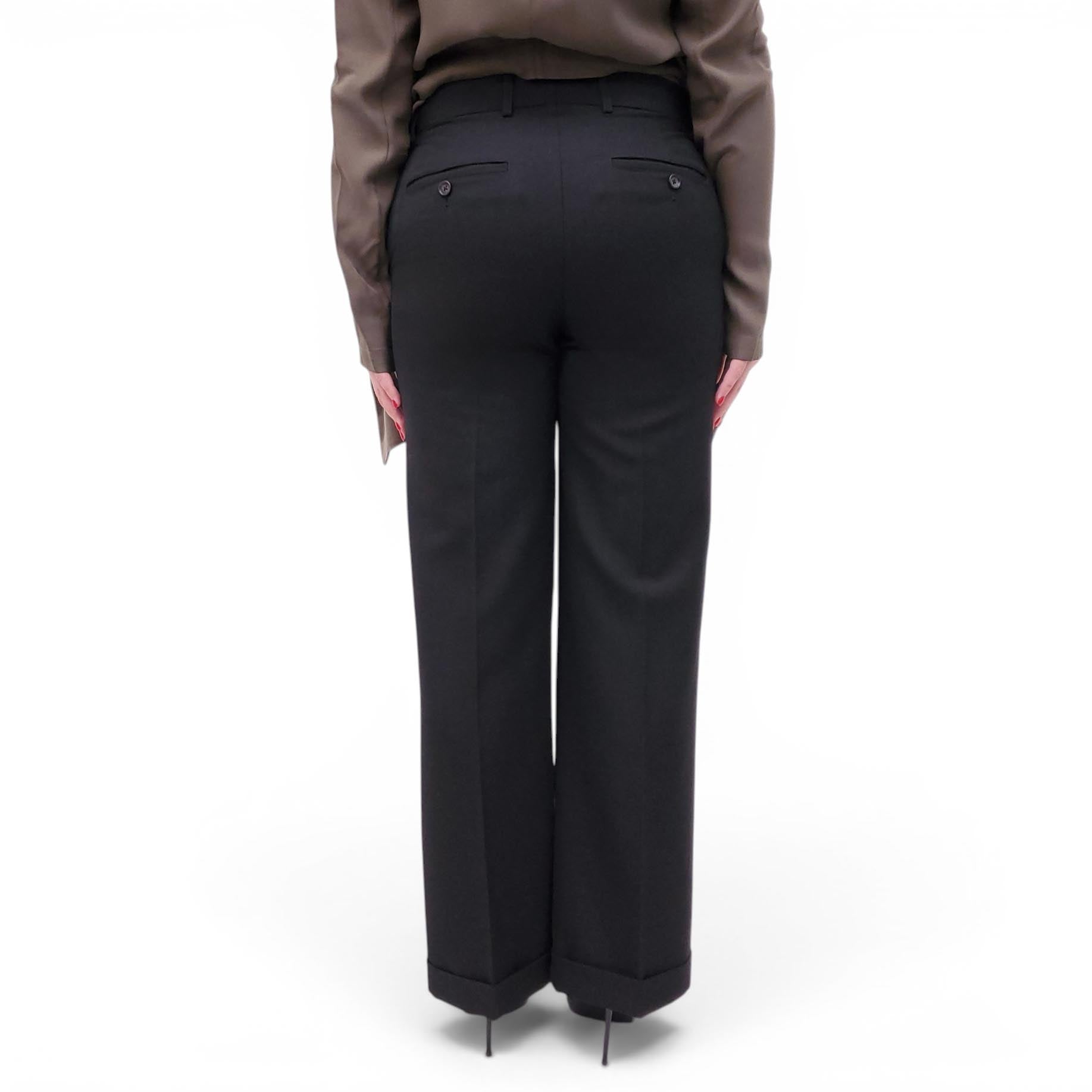 TOTEME BLACK PLEATED TROUSERS WITH CUFFS - SIZE 36