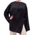 TOTEME BLACK SILK AND LINEN BUTTON BLOUSE - SIZE 38