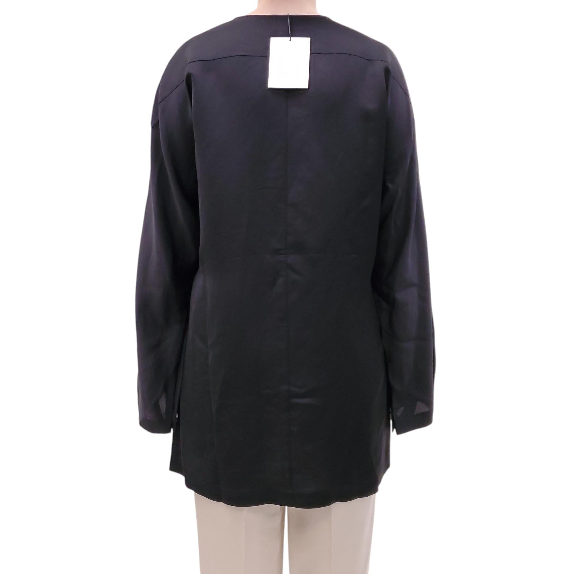 TOTEME BLACK SILK AND LINEN BUTTON BLOUSE - SIZE 38
