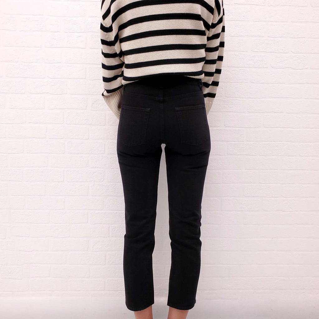 TOTEME BLACK 'TWISTED SEAM' CROPPED JEANS WITH LOGO - SIZE 24