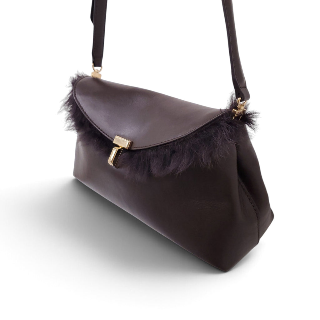 TOTEME T-LOCK SHEARLING CLUTCH