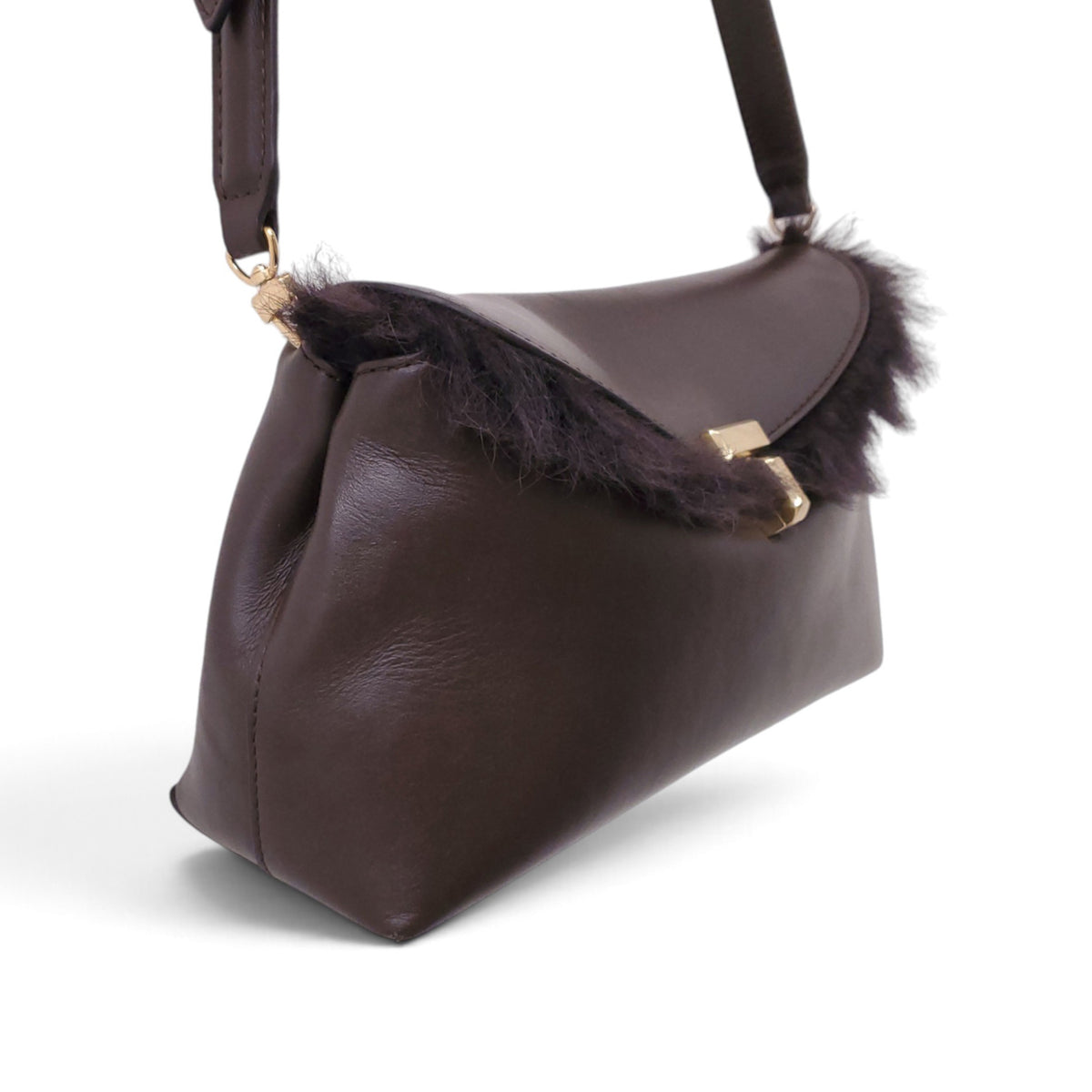 TOTEME T-LOCK SHEARLING CLUTCH