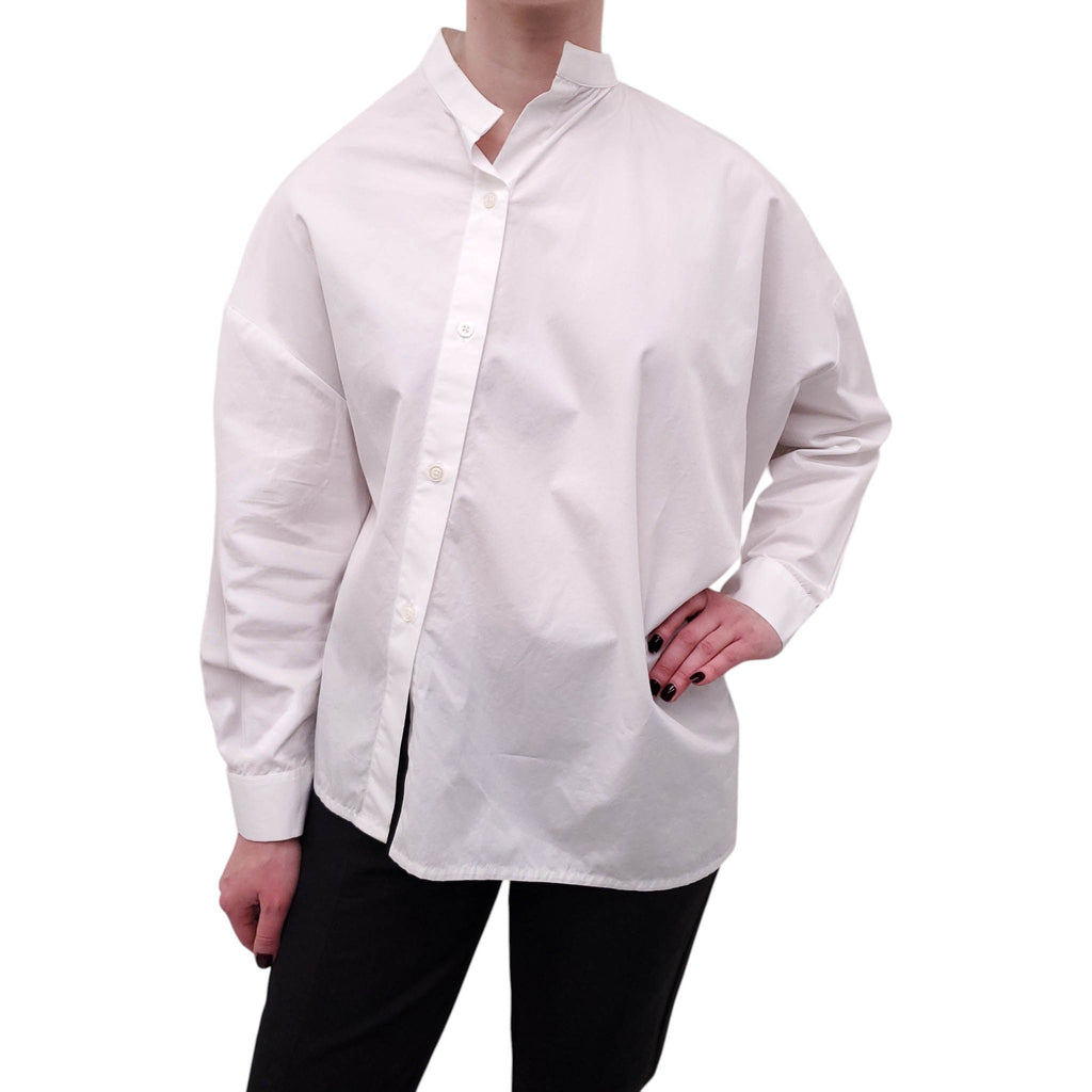 TOTEME WHITE COTTON ASYMMETRICAL BUTTON UP BLOUSE - SIZE M