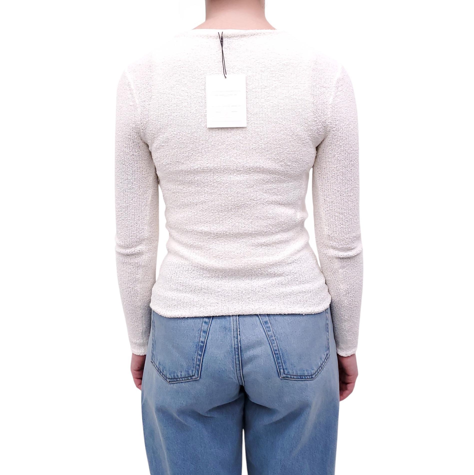 TOTEME WHITE V-NECK BOUCLÉ KNIT SWEATER - SIZE XXS