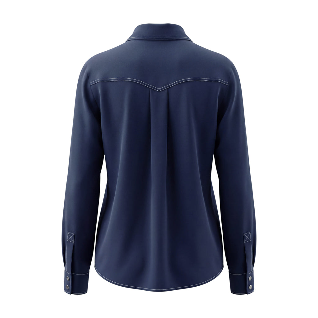 TWP NAVY BLOUSE WITH CREAM STITCHING - SIZE M