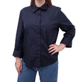TWP NAVY BUTTON UP BLOUSE - SIZE L