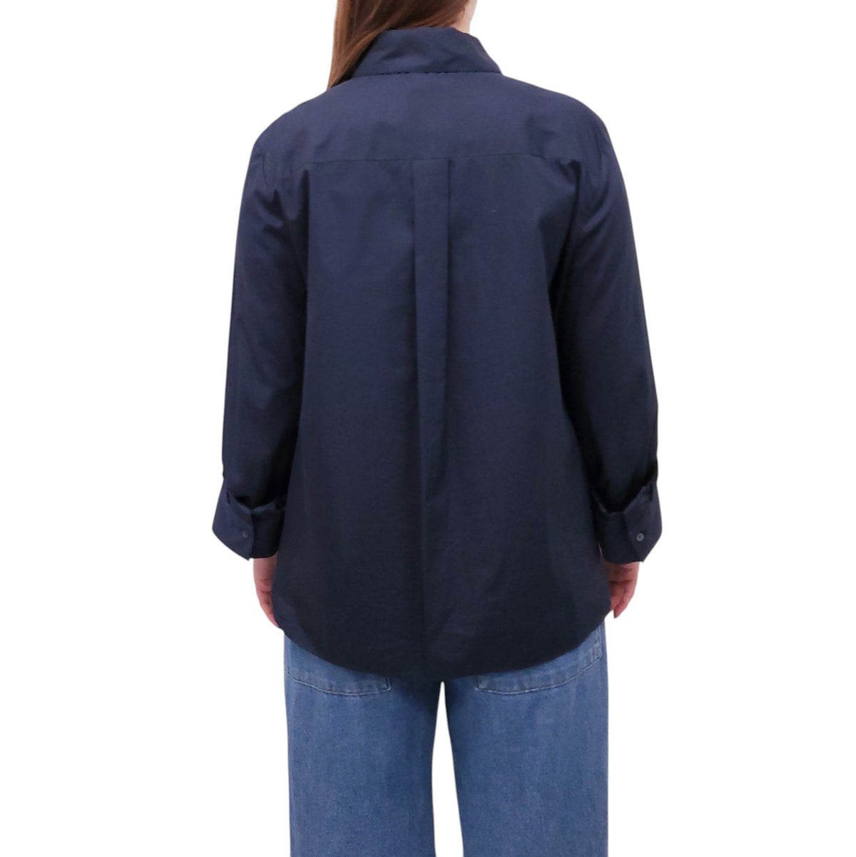 TWP NAVY BUTTON UP BLOUSE - SIZE L