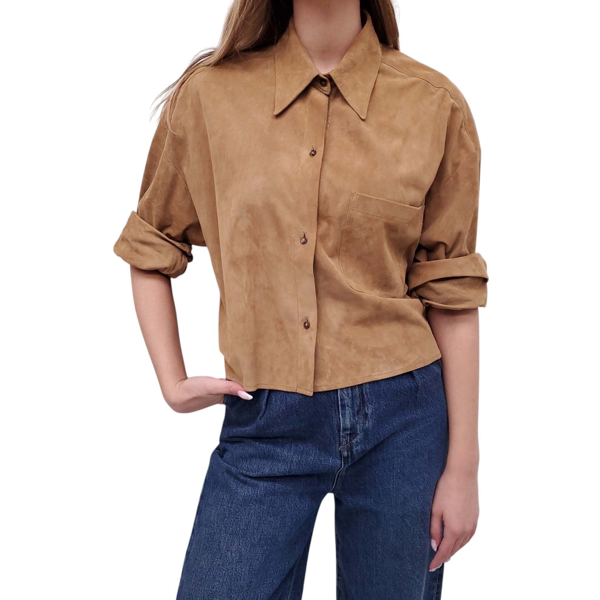 TWP SUEDE SHIRT JACKET WITH TIED ARMS - SIZE M/L