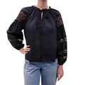 ULLA JOHNSON BLACK BLOUSE WITH SHEER EYELET DETAIL - SIZE 0