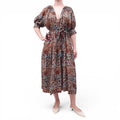 ULLA JOHNSON BLUE AND BROWN PATTERNED DRESS - SIZE M