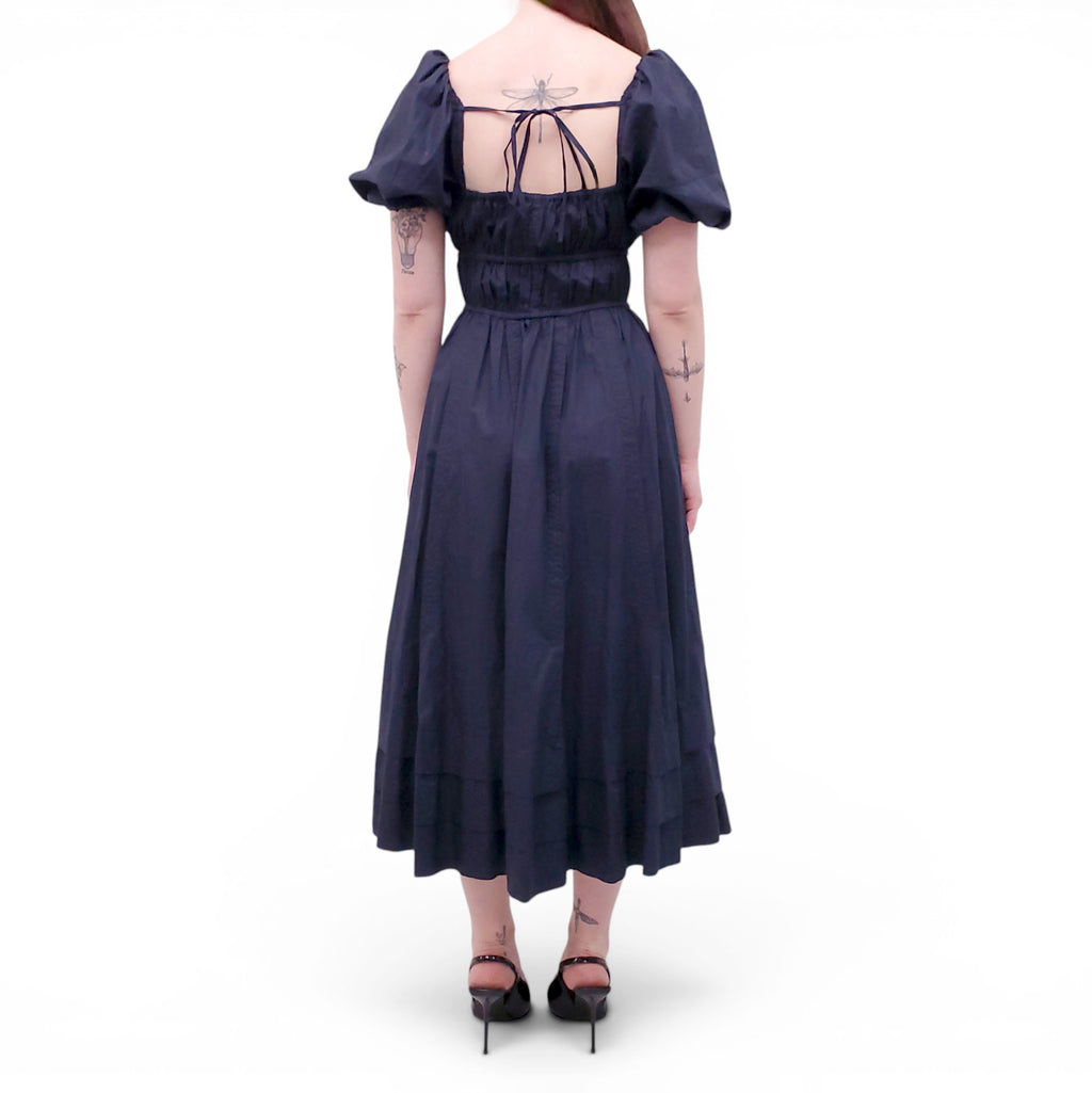ULLA JOHNSON NAVY COTTON POPLIN 'PALMA' DRESS - SIZE 4