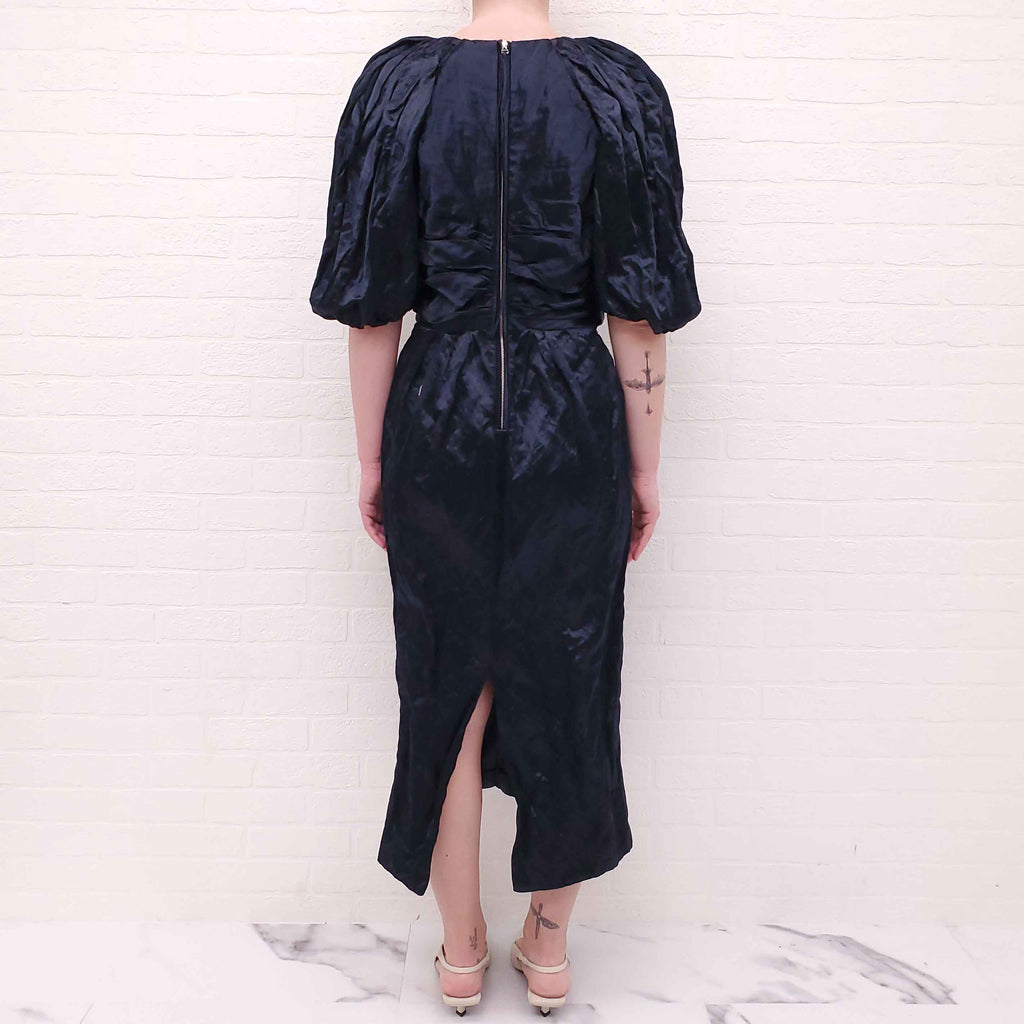 ULLA JOHNSON NAVY CRINKLE DRESS - SIZE 6