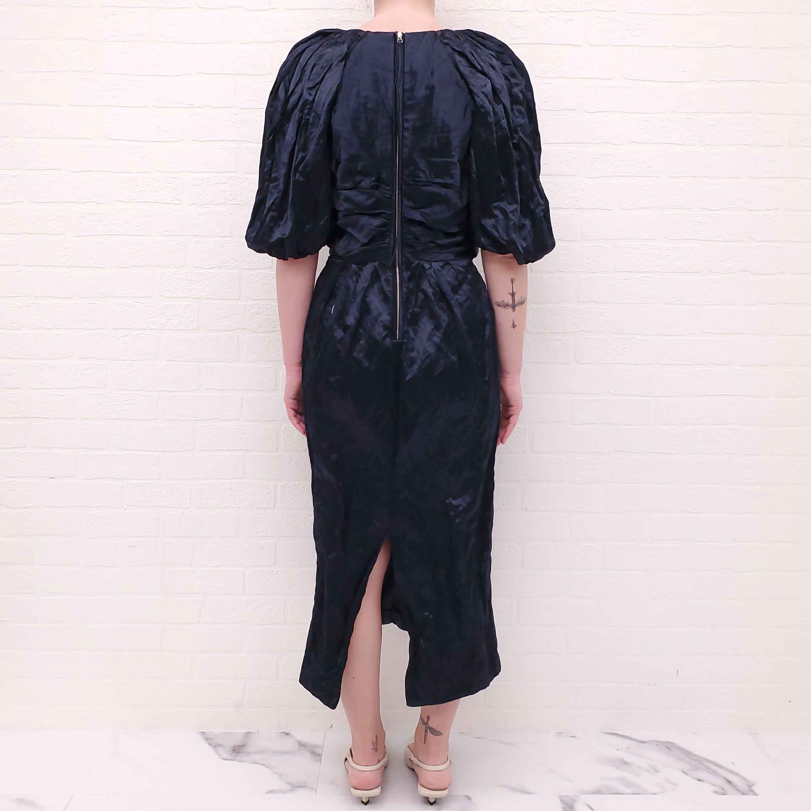 ULLA JOHNSON NAVY CRINKLE DRESS - SIZE 6