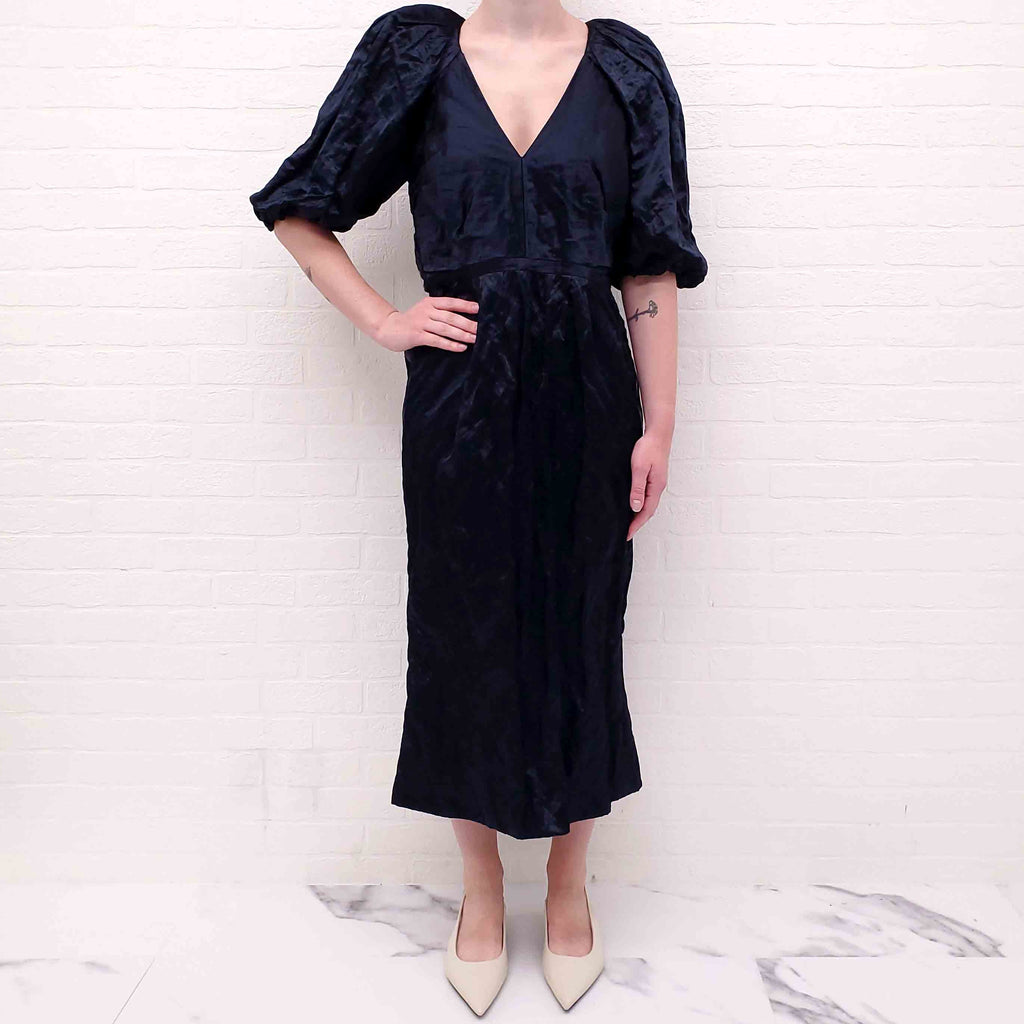 ULLA JOHNSON NAVY CRINKLE DRESS - SIZE 6