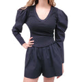 ULLA JOHNSON NAVY LONG SLEEVE AND SHORTS SET - SIZE S