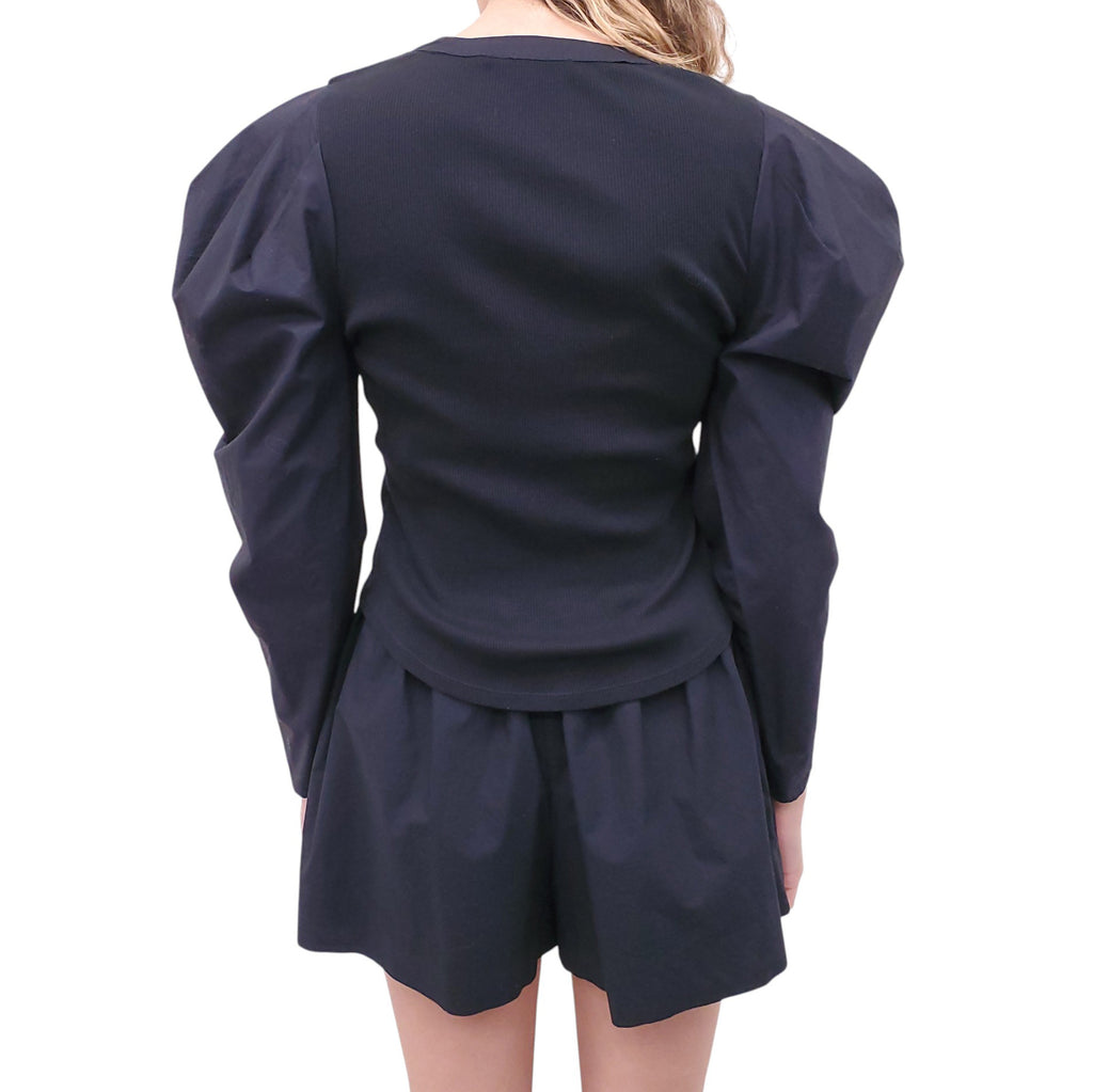 ULLA JOHNSON NAVY LONG SLEEVE AND SHORTS SET - SIZE S