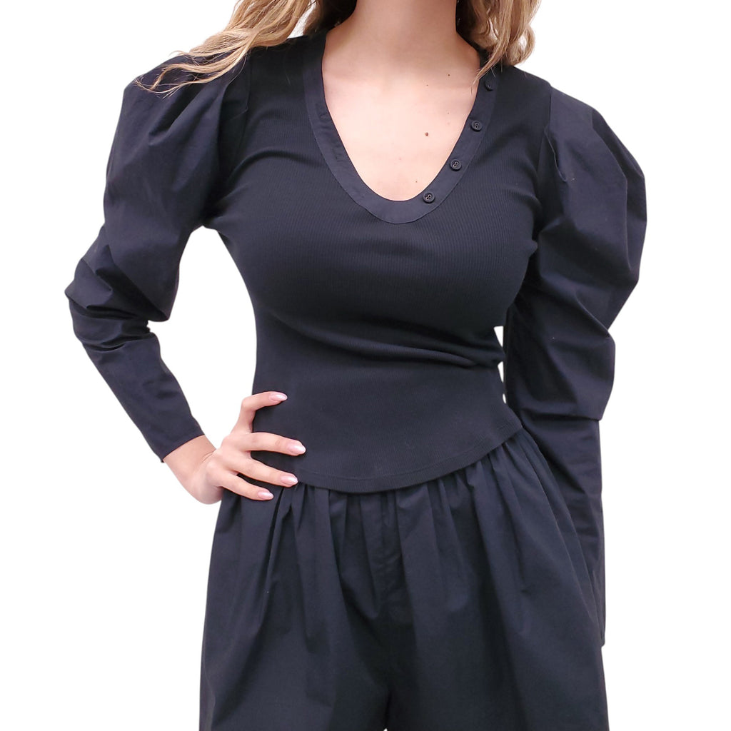 ULLA JOHNSON NAVY LONG SLEEVE AND SHORTS SET - SIZE S