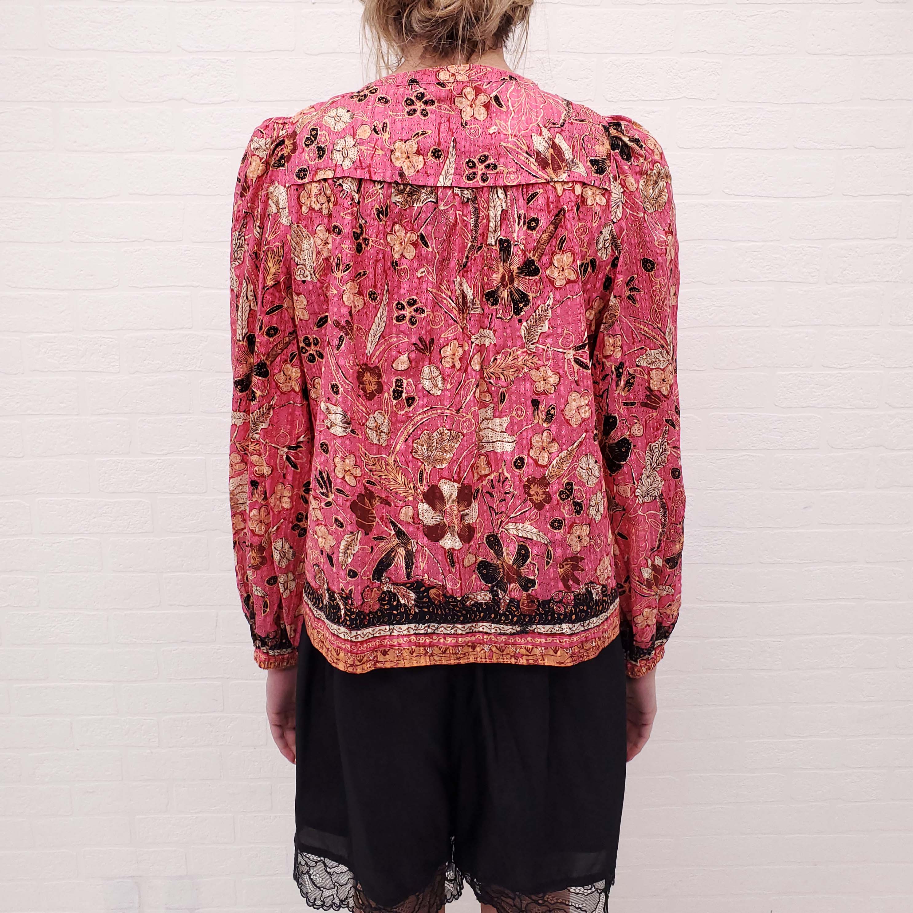 ULLA JOHNSON PINK FLORAL BLOUSE - SIZE 4