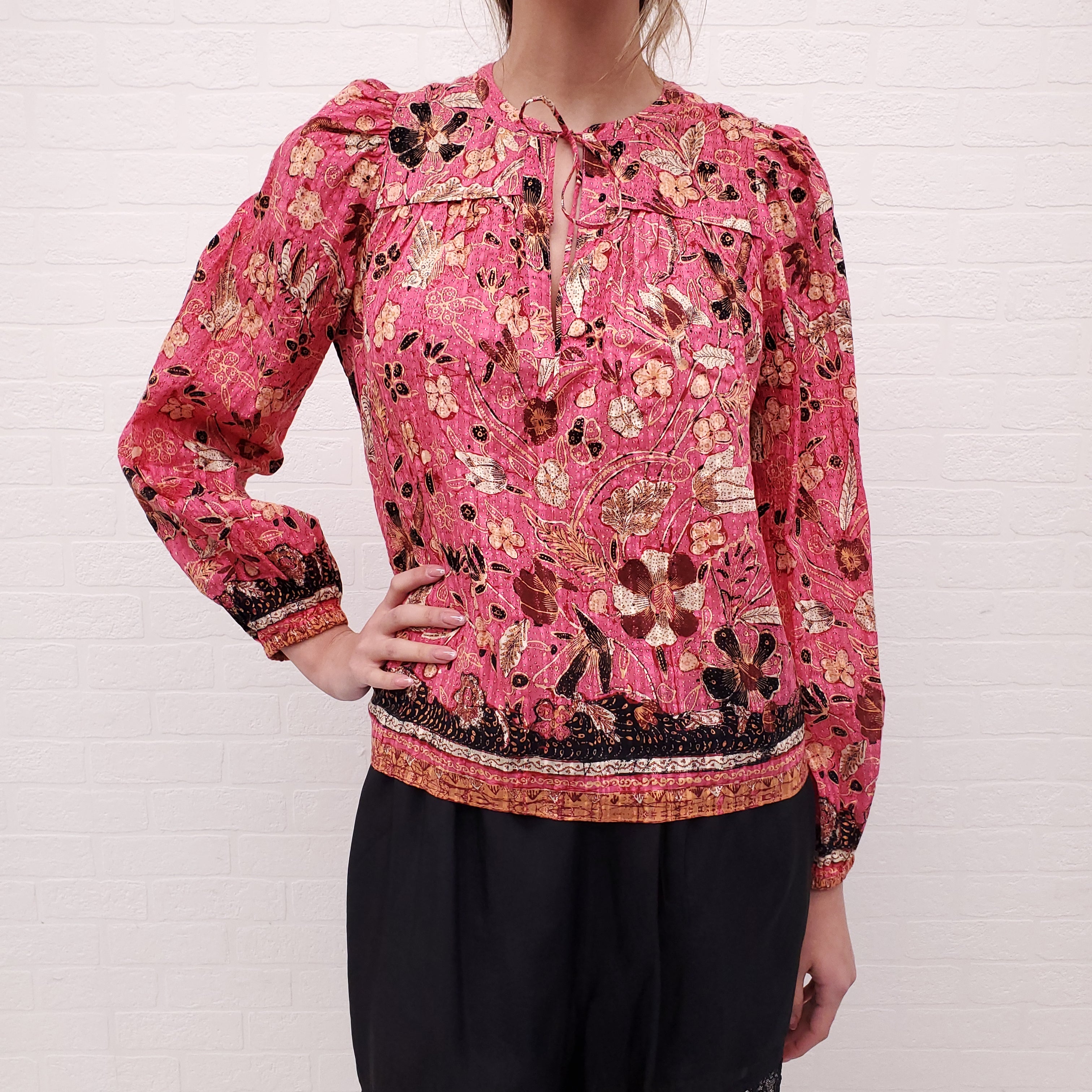 ULLA JOHNSON PINK FLORAL BLOUSE - SIZE 4