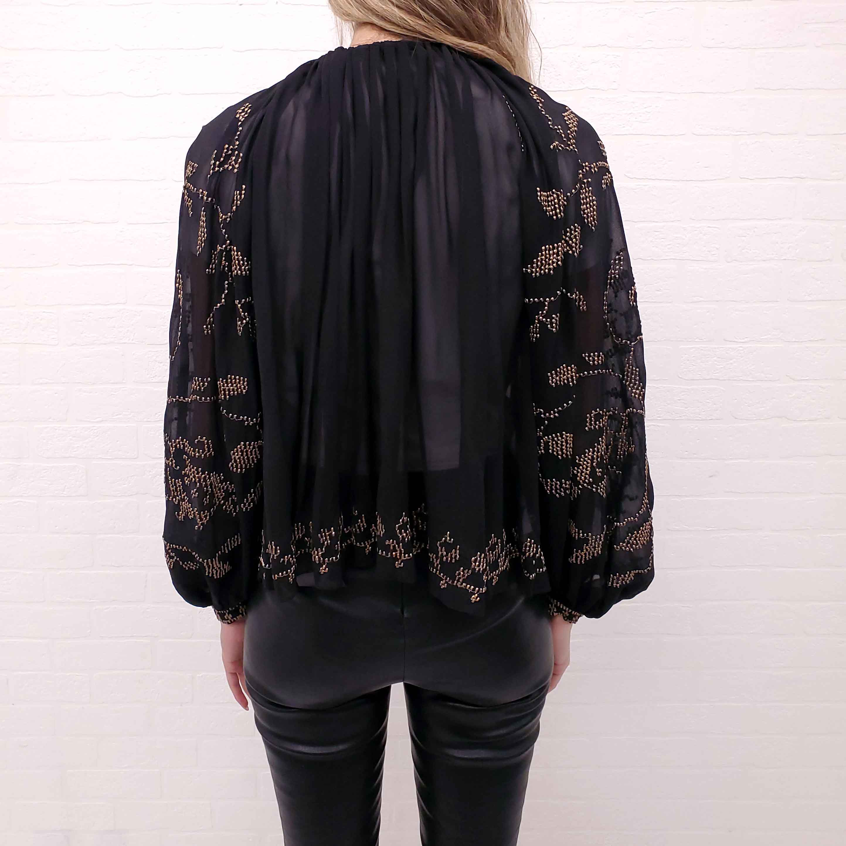 ULLA JOHNSON SILK BOHO TOP WITH GOLD BEADING - SIZE 4