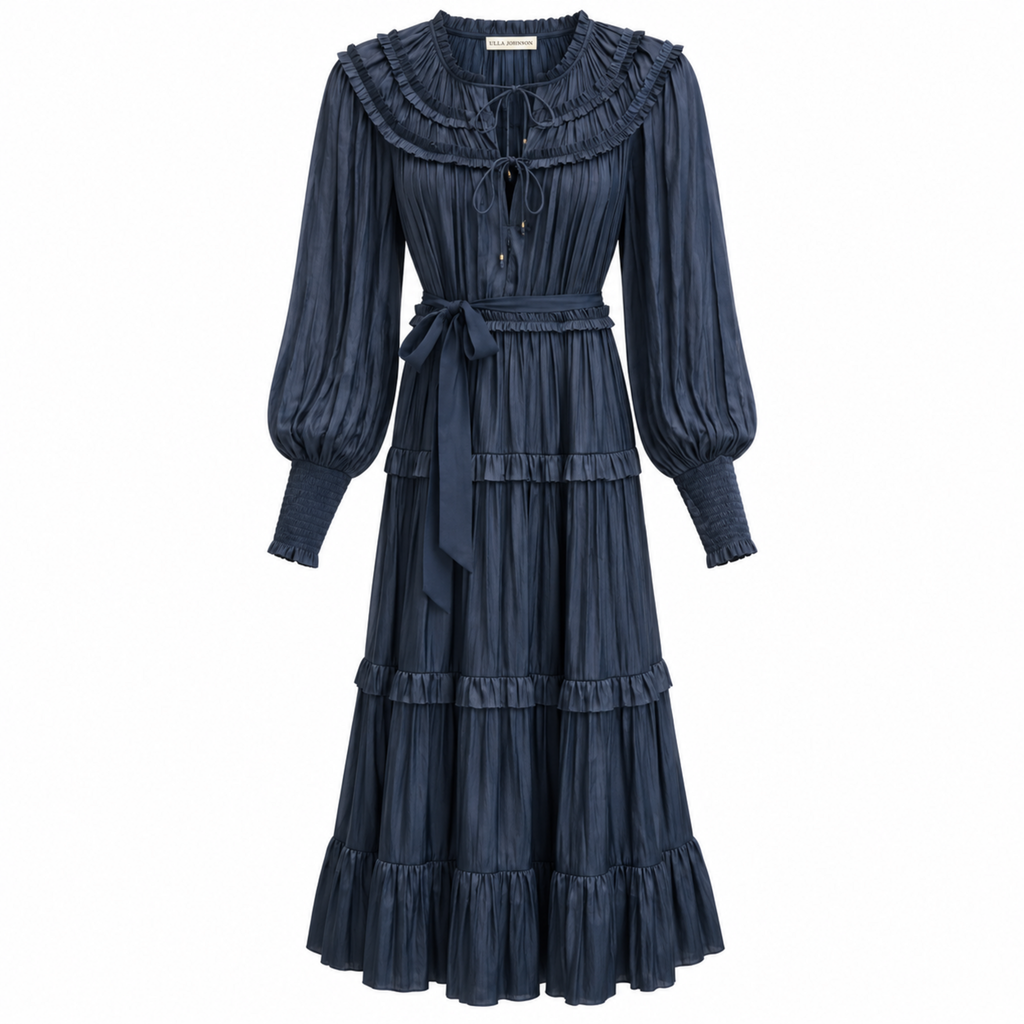 ULLA JONSHON NAVY PLEATED DRESS - SIZE 2