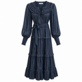 ULLA JONSHON NAVY PLEATED DRESS - SIZE 2