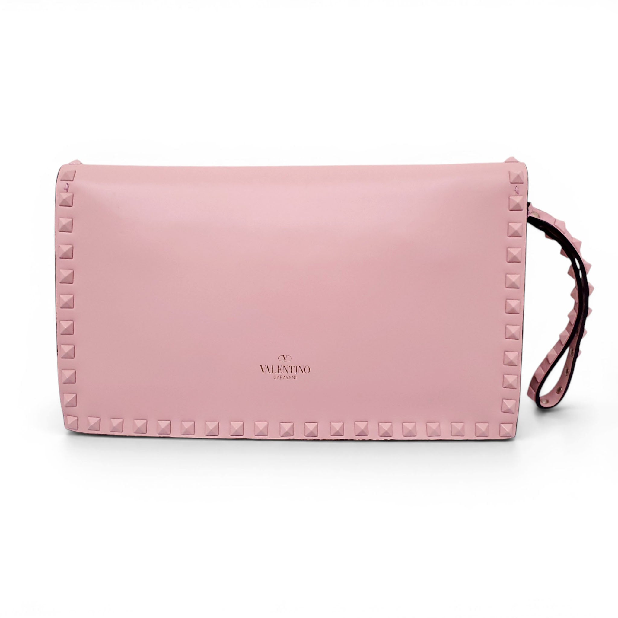 VALENTINIO PINK ROCKSTUD WRISTLET CLUTCH