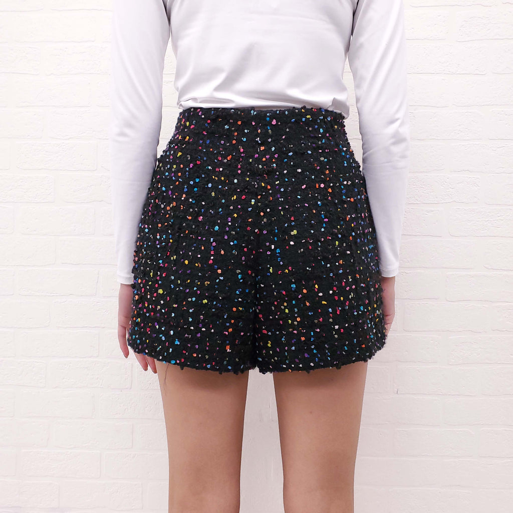 VALENTINO BLACK AND MULTI-COLOUR TWEED SHORTS - SIZE 42