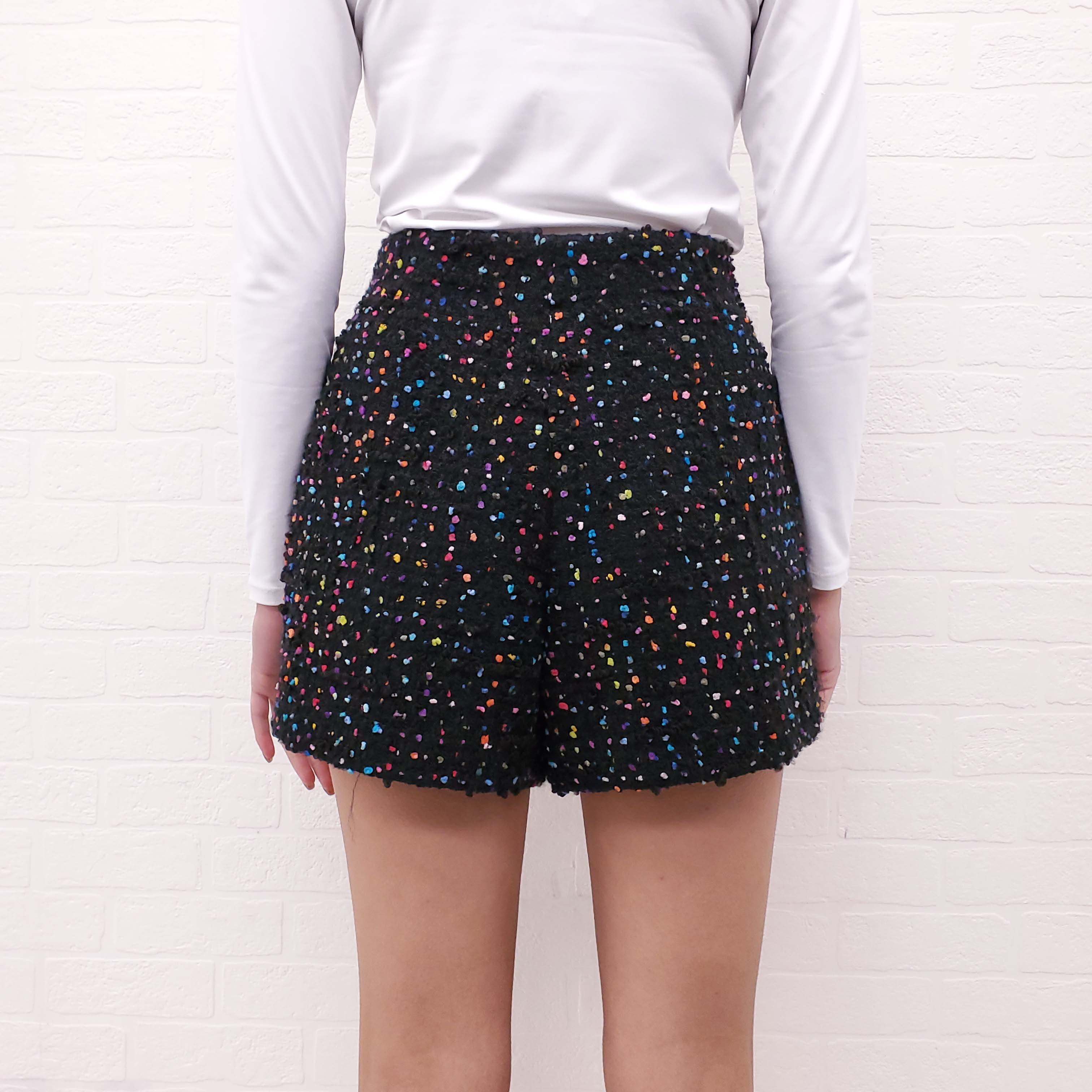 VALENTINO BLACK AND MULTI-COLOUR TWEED SHORTS - SIZE 42