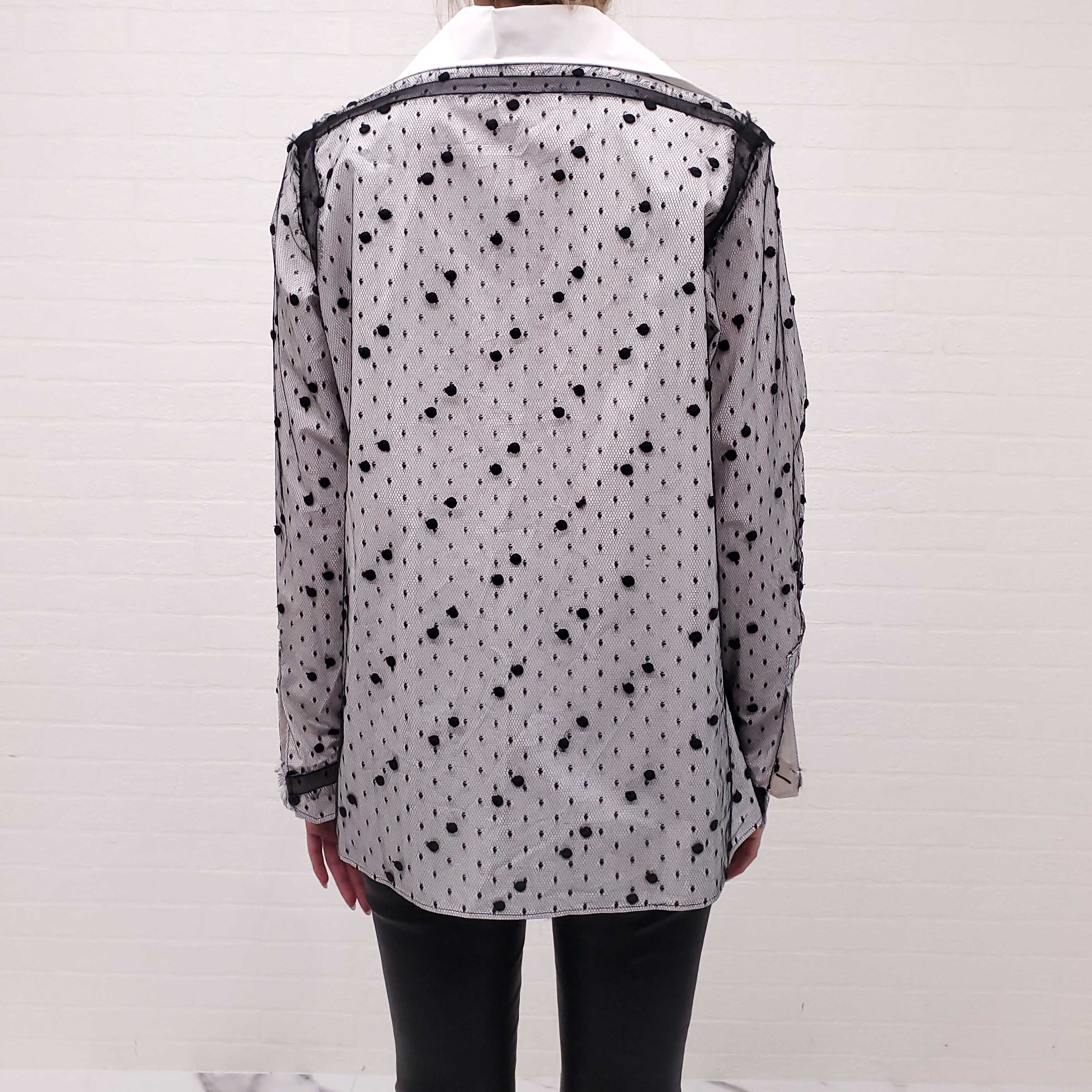 VALENTINO BLACK AND WHITE EMBELLISHED COTTON POPLIN BLOUSE - SIZE 40