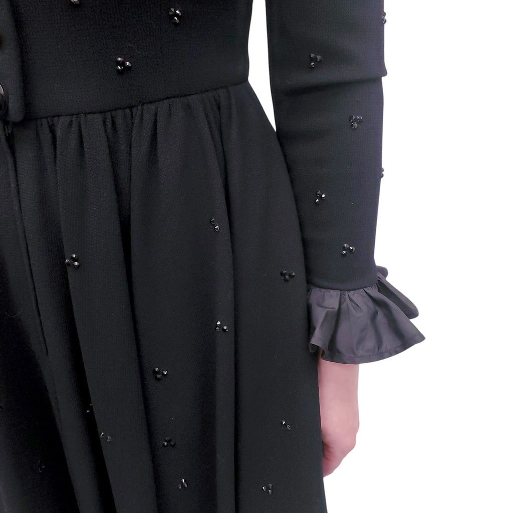 VALENTINO BLACK DRESS WITH CRYSTAL AND RUFFLE COLLAR DETAILS - SIZE 6