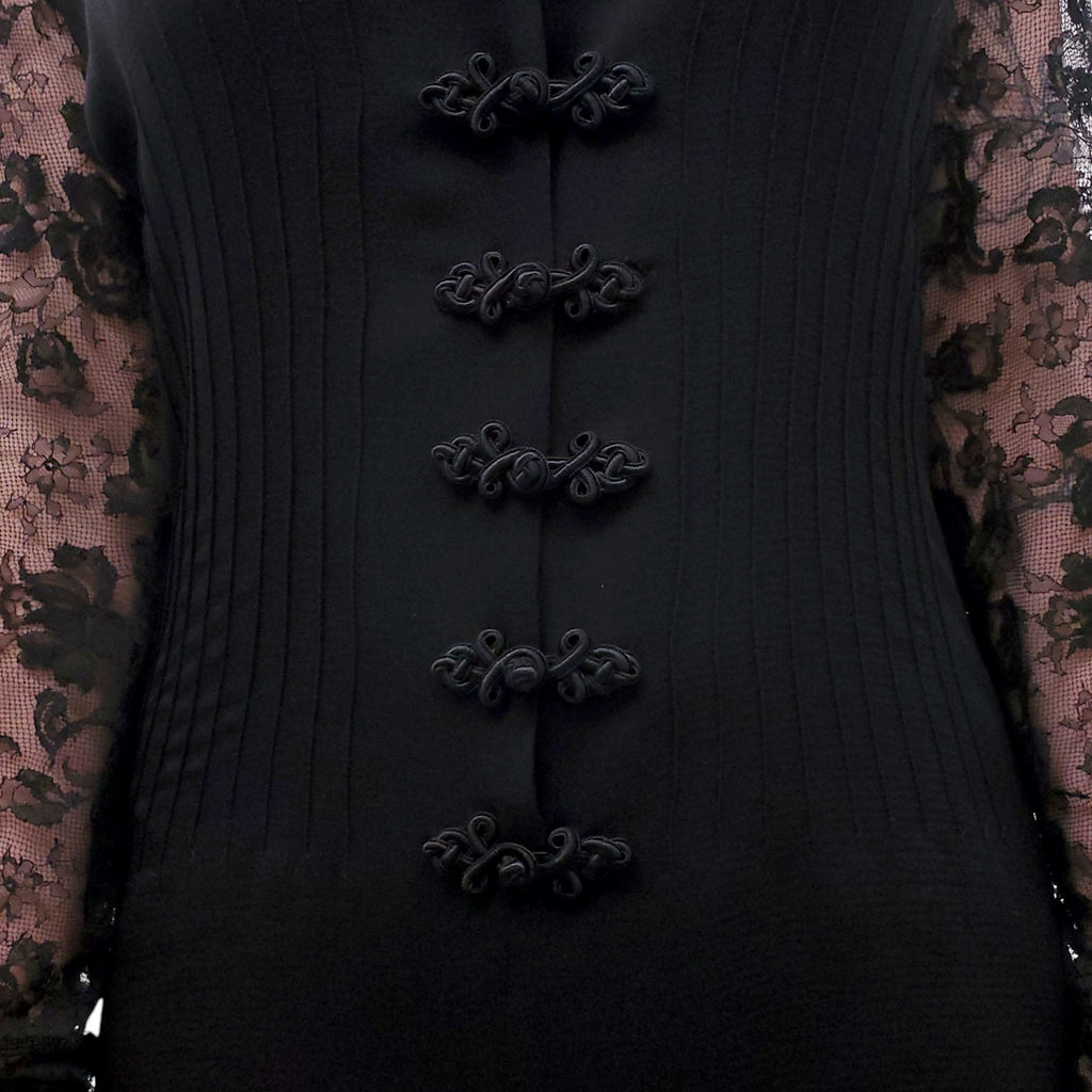 VALENTINO BLACK DRESS WITH LACE AND KNOT DETAILS - SIZE 42