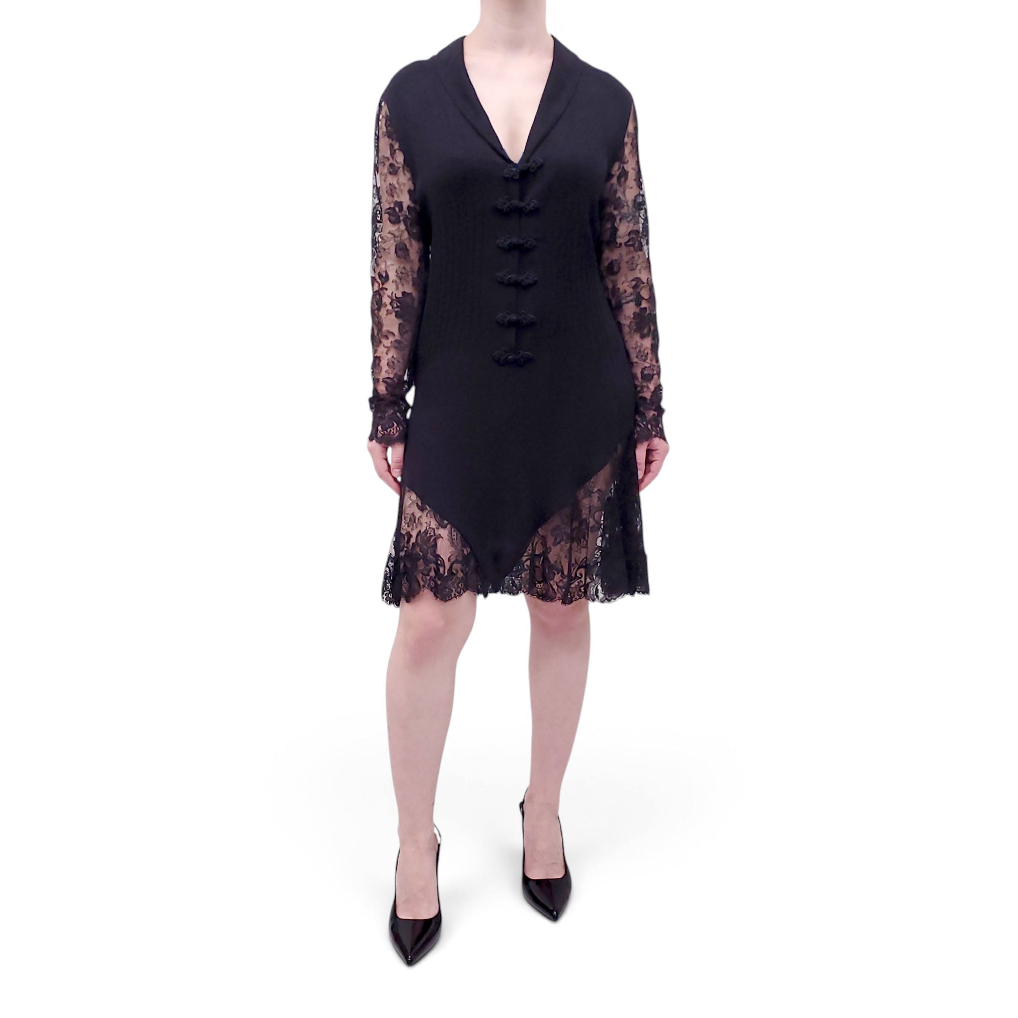 VALENTINO BLACK DRESS WITH LACE AND KNOT DETAILS - SIZE 42