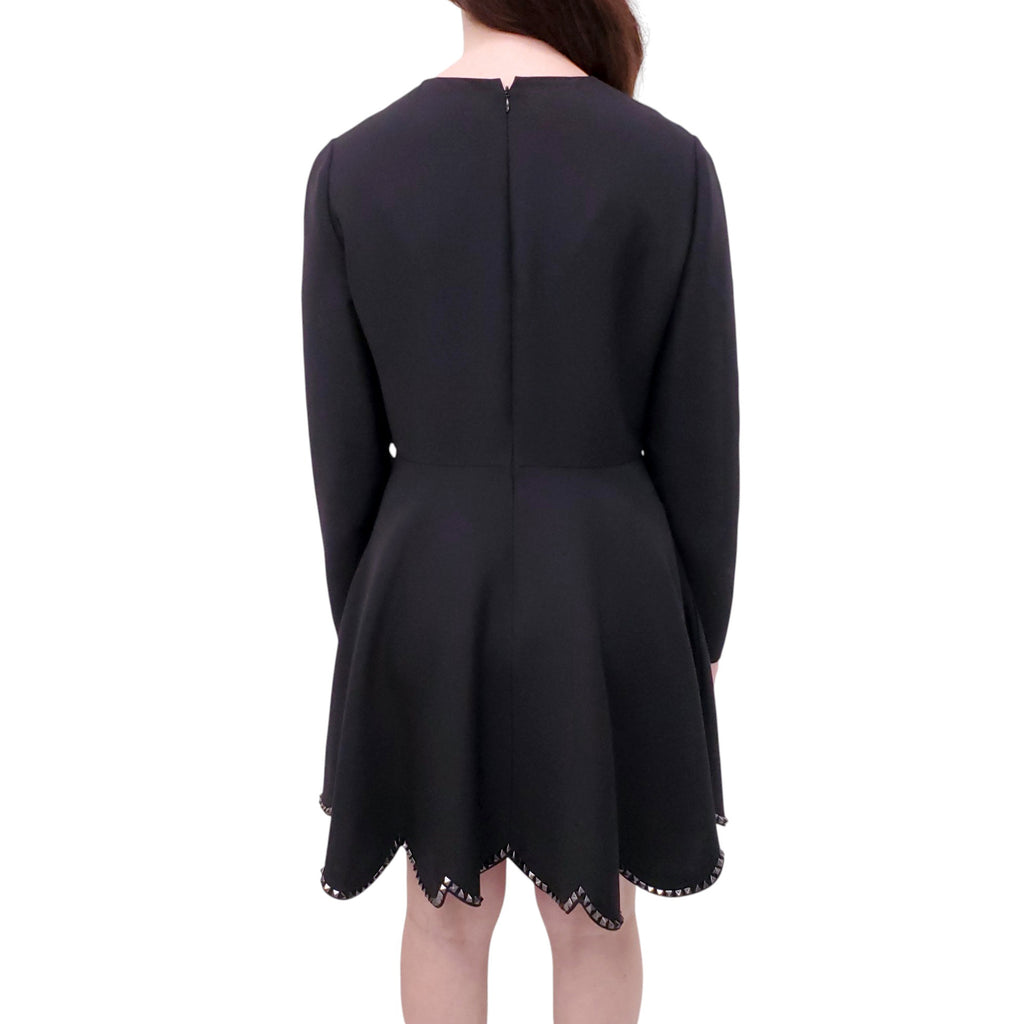 VALENTINO BLACK DRESS WITH SCALLOPED ROCKSTUD DETAIL - SIZE 8
