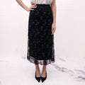 VALENTINO BLACK EMBELLISHED TULLE SEQUIN AND RHINESTONE MIDI SKIRT - SIZE 38