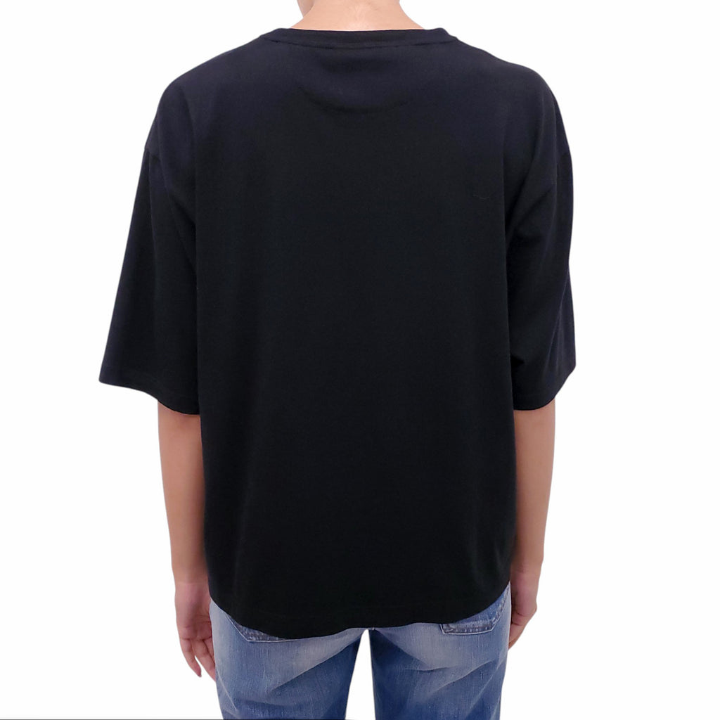 VALENTINO BLACK JERSEY & LACE T-SHIRT - SIZE L