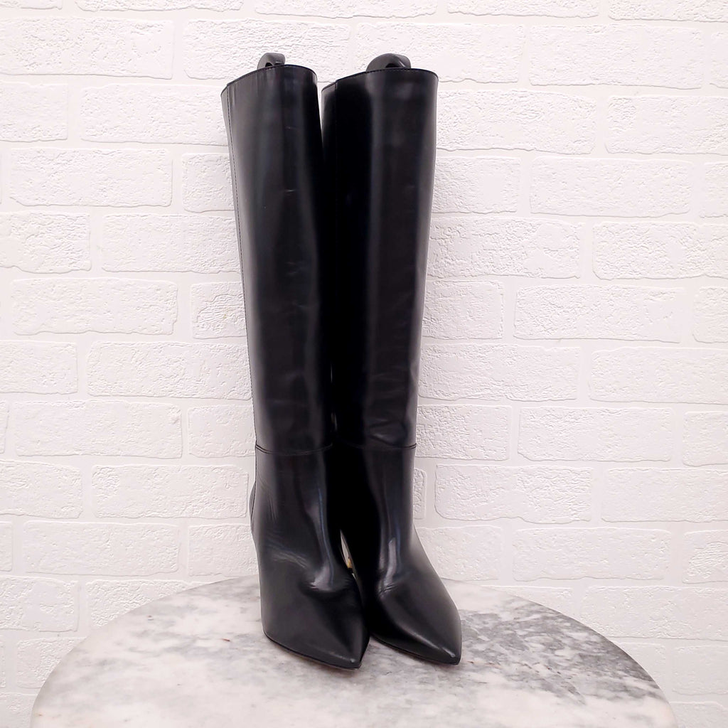 VALENTINO BLACK LEATHER BOOTS WITH GOLD HEEL - SIZE 38.5