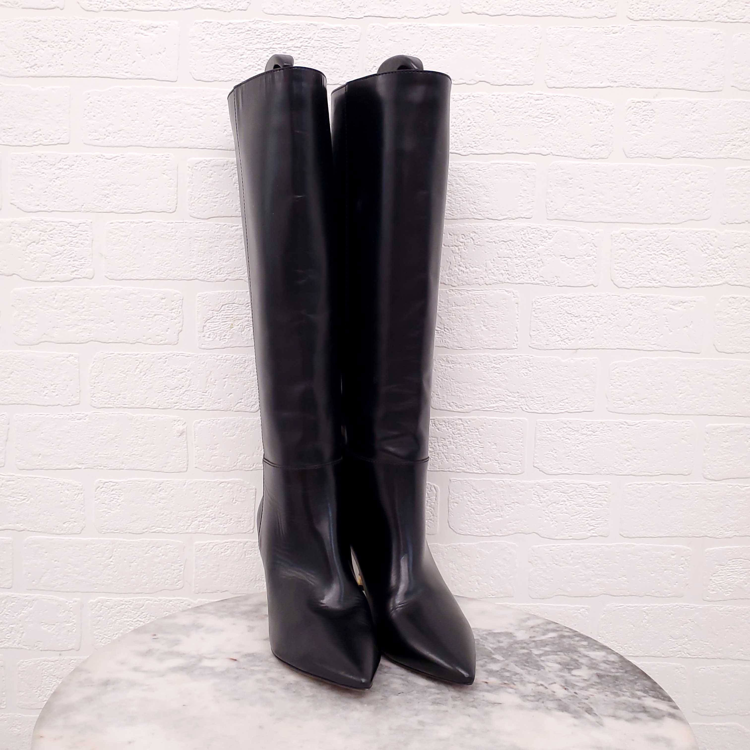 VALENTINO BLACK LEATHER BOOTS WITH GOLD HEEL - SIZE 38.5
