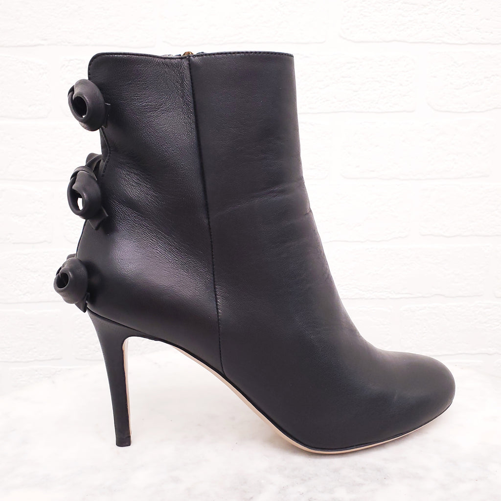VALENTINO BLACK LEATHER BOW BOOTIES - SIZE 38.5