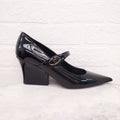 VALENTINO BLACK PATENT HEELS WITH V LOGO - SIZE 37
