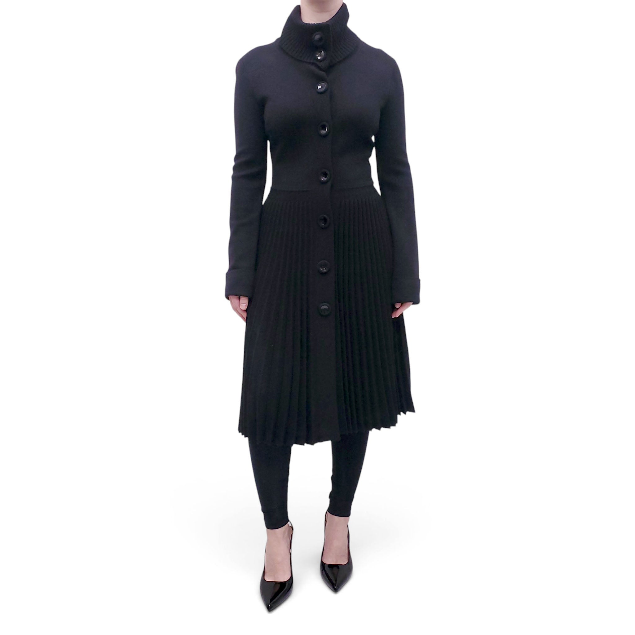 VALENTINO BLACK SWEATER DRESS WITH PLEATED SKIRT DETAIL - SIZE S