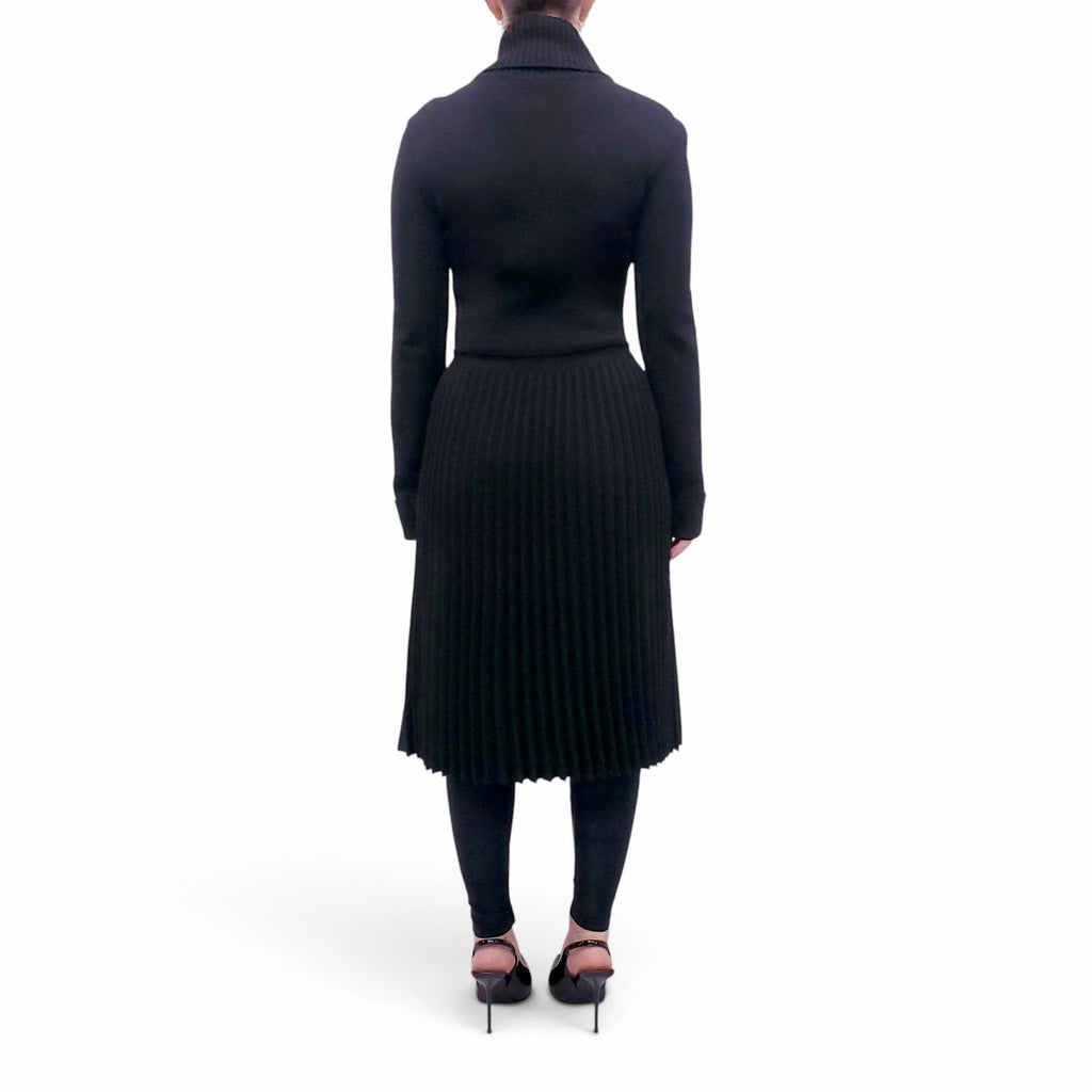 VALENTINO BLACK SWEATER DRESS WITH PLEATED SKIRT DETAIL - SIZE S