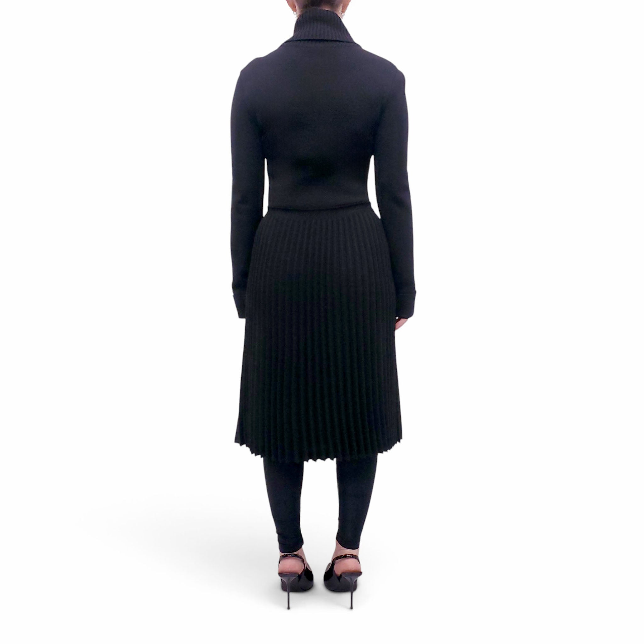 VALENTINO BLACK SWEATER DRESS WITH PLEATED SKIRT DETAIL - SIZE S